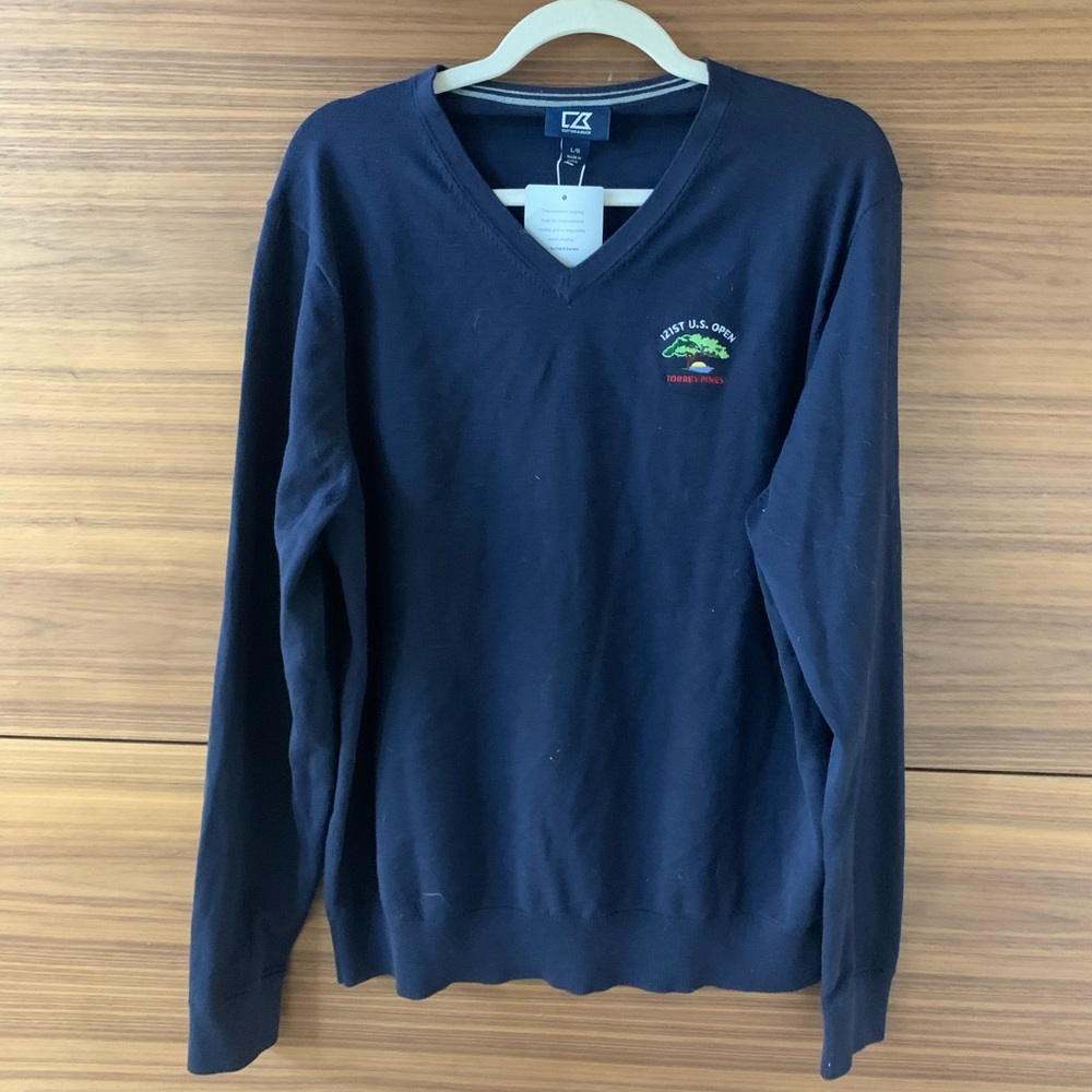 Cutter & Buck Navy Torrey Pines V Neck Sweater - L